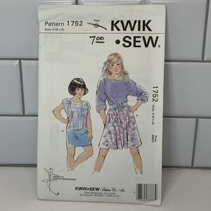 KWIK SEW Sewing Pattern 1752 Girls' Tops & Skirt Sz S M L Xl Uncut Vintage